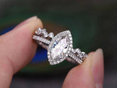 1.0 CT Marquise Cut Halo Moissanite Bridal Ring Set 1